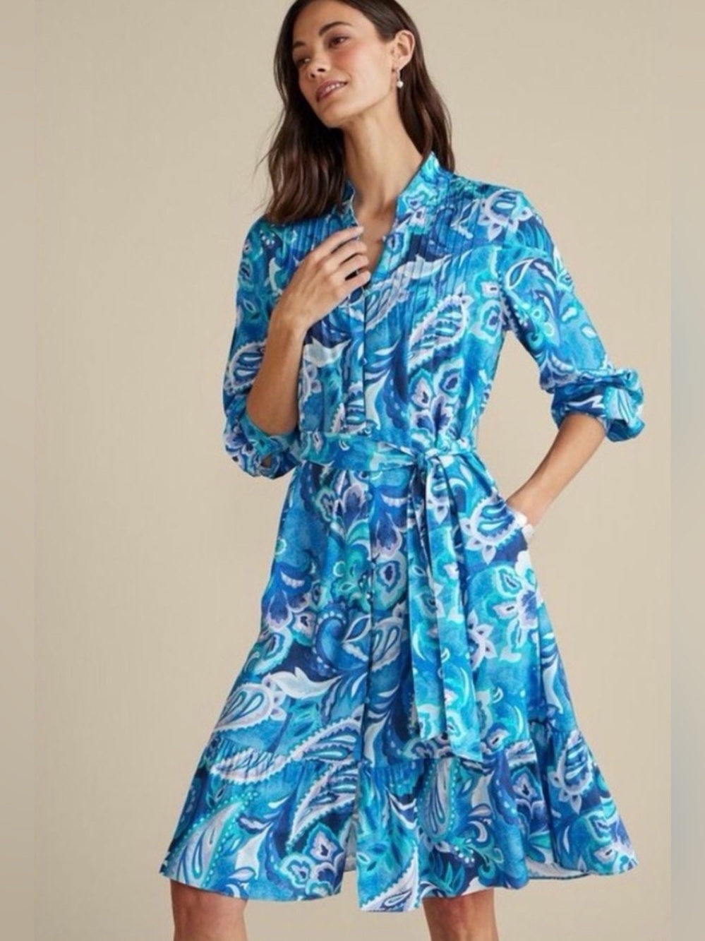 Soft Surroundings Feyre Dress‎ - Print, Blue, Spring, Summer, Belted